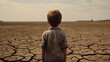 Young Boy Admiring Desolate Landscape Generative AI