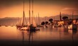 Serene Sailboats at Bardolino Harbor Sunset Generative AI