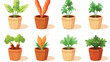 Carrots in a wooden pot icons set rhombus in differ