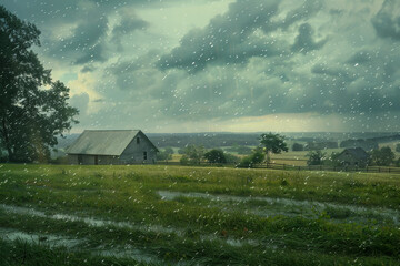 Wall Mural - A small house is in the middle of a field with a storm in the background