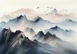 Serene Mountain Landscape with Birds in Ink Wash Painting Style Generative AI