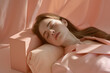 peaceful slumber in a peach pastel setting with elegant attire
