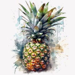 Vibrant Pineapple Watercolor Art Generative AI