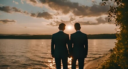 Wall Mural - Gay male couple at a wedding.
