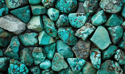 Wall Mural - texture of raw turquoise gemstones, abstract background