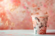 floral paper cup on a shimmering bokeh background for event decoration
