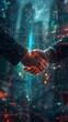 © vita555 - Close-up of shaking hands two businessmen in a modern city with double exposure network interface. Connection and partnership concept