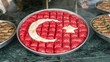 Turkish baklava dessert, in form of a Turkish national flag. Served in small diamond-shaped pieces, Turkish baklava is often enjoyed as a delightful dessert after a meal