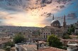 Gaziantep, Turkey - 16.10.2022: Gaziantep city skyline with Kurtulus mosque during sunset.