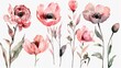 Delicate Watercolor Floral Stems with Soft Pink Blooms Generative AI