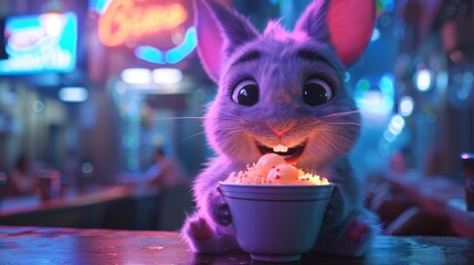 Poster -   A rabbit enjoys popcorn from a bowl in The Nutty movie scene