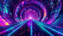 Luminous Passage: Abstract Flight In Retro Neon Hyper Warp Tunnel