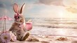 female Bunny Relaxing on the Beach with Tropical Drink Generative AI