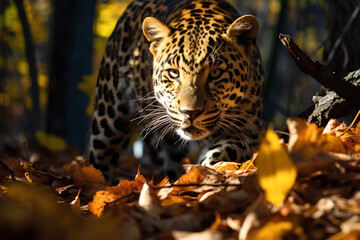 Wall Mural - Amur Leopard, roaming in a Russian forest