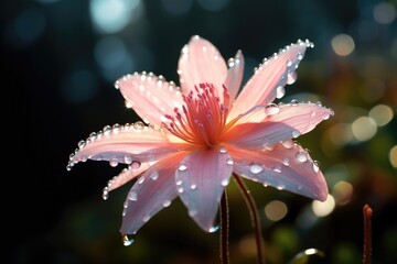 Wall Mural - Macro photography of water drops on pink flower petals