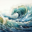 Watercolor Ocean Waves Illustration, Generative Ai