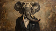 A renaissance painting of an elephant in a tuxedo