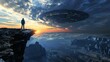 Encounter at dusk: lone observer and ufo over mountains