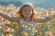A child running barefoot through a field of wildflowers, experiencing the unbounded joy of freedom and innocence. Concept of pure liberation and happiness. Generative Ai.