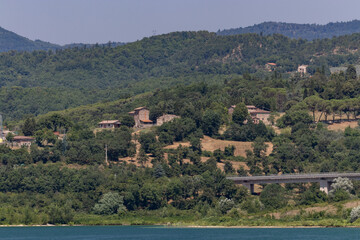 Wall Mural - The Bilancino Lake. Lago di Bilancino, Barberino del Mugello, Florence, Italy: landscape at dawn of the picturesque lake in the Tuscan hills