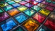 A close up of a colorful glass tile mosaic on the floor, AI