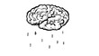 Drawing or sketch illustration of human brain like cloud raining with droplets of water on white background.