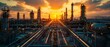 Industrial Symphony: Sunset Over the Oil Refinery. Concept Industrial Architecture, Sunset Photography, Urban Landscapes, Industrial Aesthetics