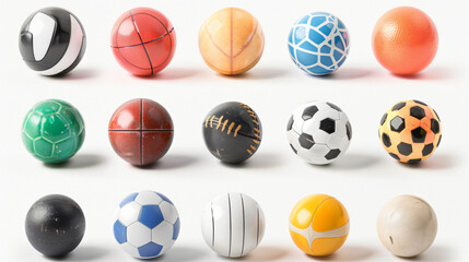  Collection of sport balls isolated on white background