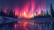 Majestic aurora borealis over wintry forest landscape