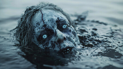 Fototapeta submerged screams: zombie in the water