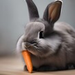 A fluffy gray bunny nibbling on a carrot, with its nose twitching2