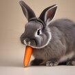 A fluffy gray bunny nibbling on a carrot, with its nose twitching1