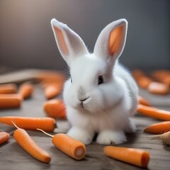 A fluffy white bunny eating a carrot, with its cheeks bulging5