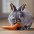 A fluffy gray bunny nibbling on a carrot, with its nose twitching5
