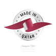 Made in Qatar. Qatar flag ribbon with circle silver ring seal stamp icon. Qatar sign label vector isolated on white background