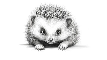 Cute little porcupine hedgehog in hand drawn style isolated on white background.