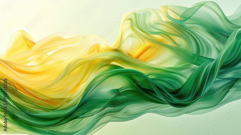 Flowing green and yellow abstract waves, symbolizing harmony and motion ...
