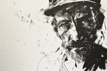 Poster - This image showcases an abstract design with monochrome paint splashes creating an artistic, fluid motion effect on a white background