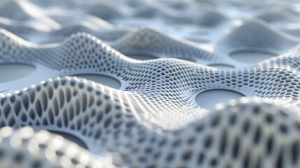 Fototapete - A digital render of a fluid mesh texture in blue and white hues, symbolizing fluidity and digital connectivity