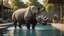 Rhino Standing In A Pool