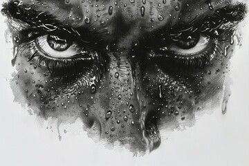 Poster - Intricate details of water droplets in a monochrome setting, highlighting textures and a feeling of freshness
