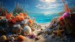 Underwater seascape with bright corals and seashells