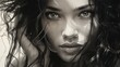 © Sra - A beautiful black and white portrait of a woman with long, flowing hair