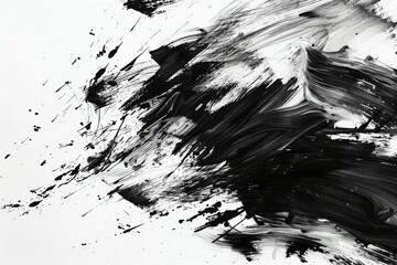 Aufkleber - The image captures the dynamic movement of black paint spreading across a white canvas, creating abstract shapes and splatters