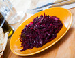 Braised red cabbage on a plate closeup