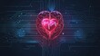 AI brain with a heart, isolated background, integrating emotion and artificial intelligence