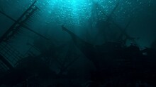 Pirates Shipwrecks Galleons Sunken In The Ocean - Loop Underwater Seascape Background V2