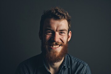 Portrait of a handsome young man with long red beard and mustache