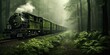 The forest grows on wagons of moving freight train, concept of Cargo transportation
