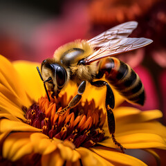 Canvas Print - A close-up of a bee pollinating a flower.